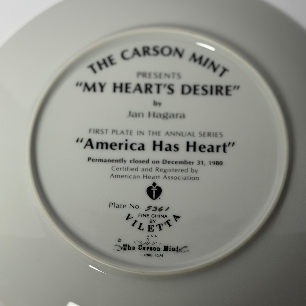 Jan Hagara My Hearts Desire 1980 Collector Plate America Has Heart Carson Mint - Picture 4 of 4